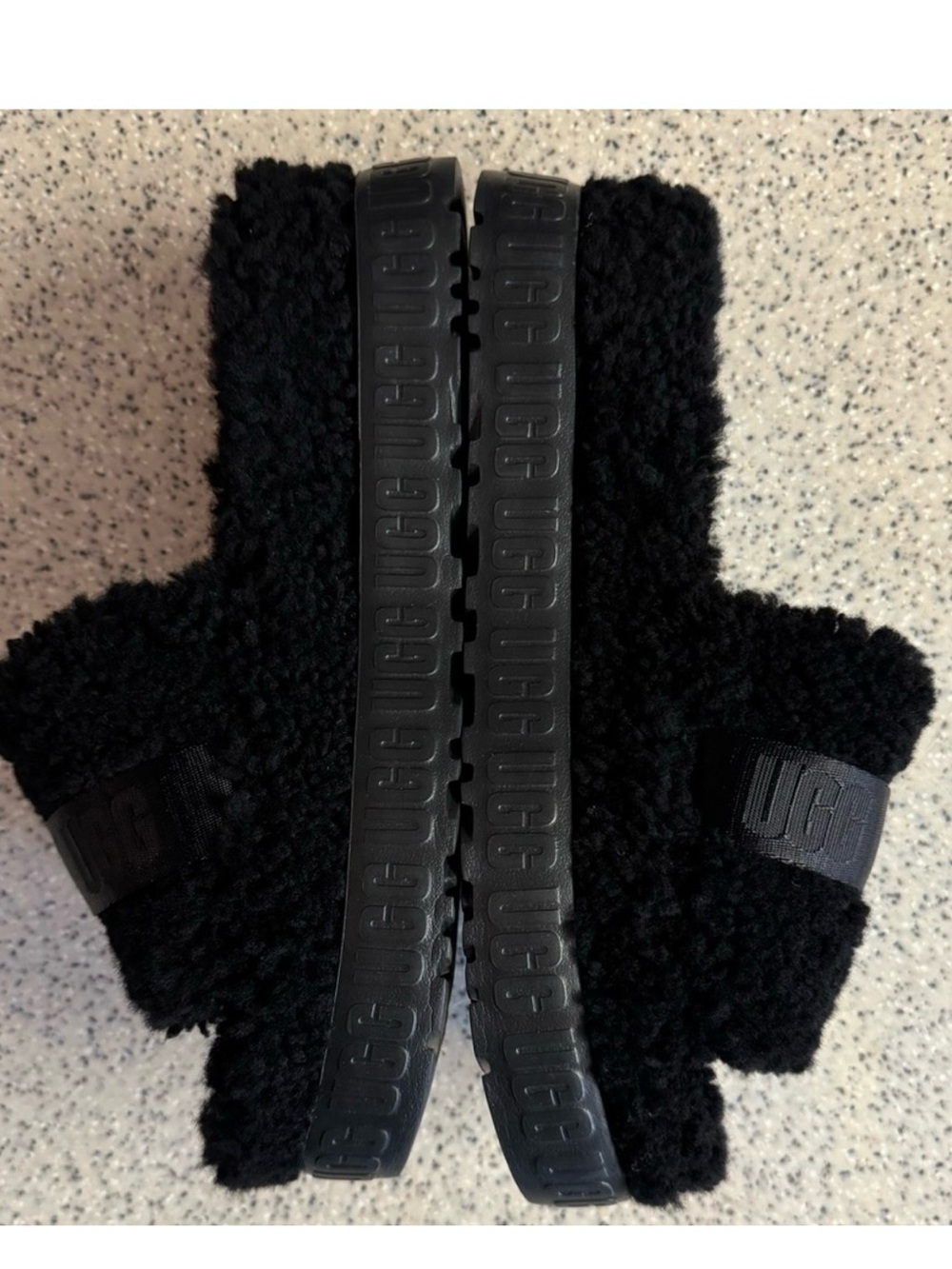 UGG Black Fluffita Flatform Curly Sherp Slide Sandals with Adjustable Buckle.9 - Picture 4 of 10